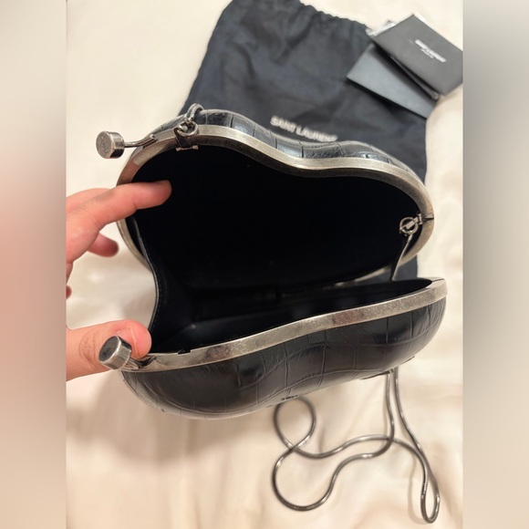 Authentic Saint Laurent Love Box Heart Clutch - Black Crocodile Embossed Leather - Picture 4 of 4